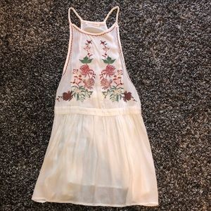 American Threads - Flower embroidered cream dress